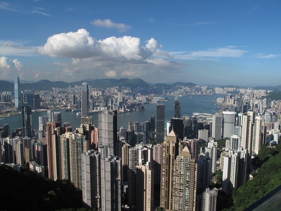 Pohľad na mrakodrapy Hongkongu